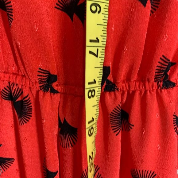 Vintage 80s Red Black Print Short Sleeve Flutter Jumpsuit Small - Picture 11 of 11